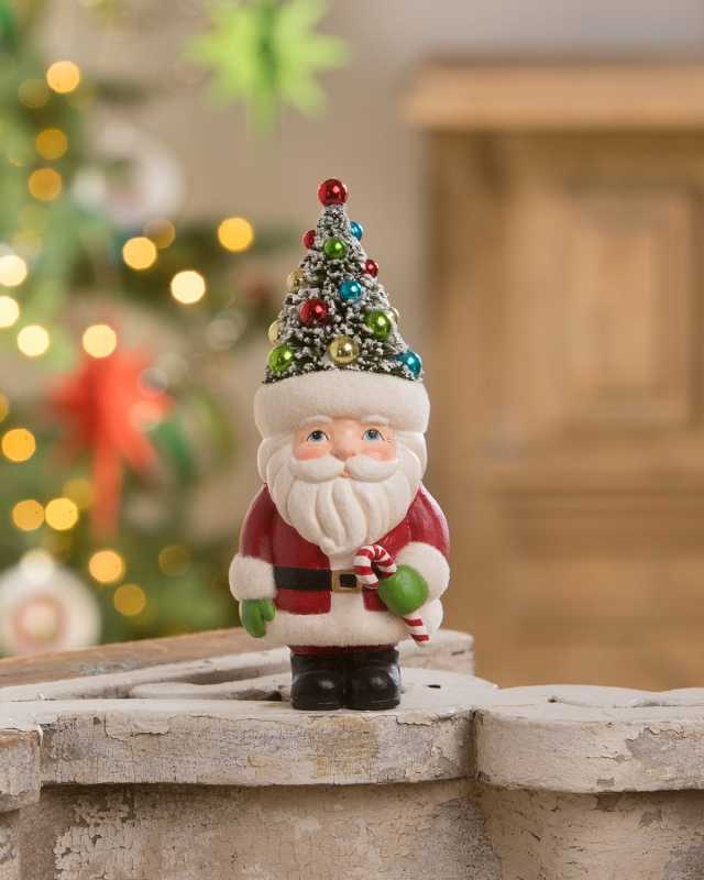 Retro Santa with Candy Cane and Tree Hat Christmas Decoration